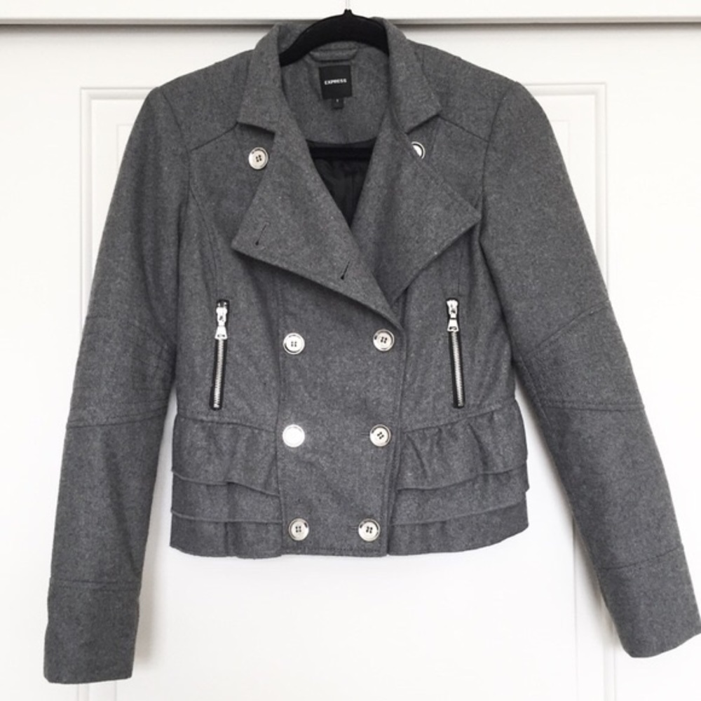 Grey ruffle military style jacket